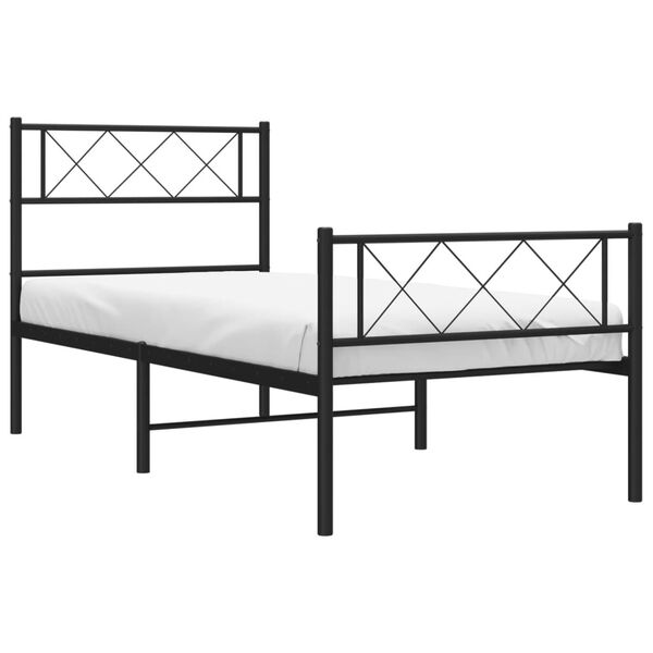 vidaXL Bedframe met hoofd- en voeteneinde metaal zwart 75x190 cm