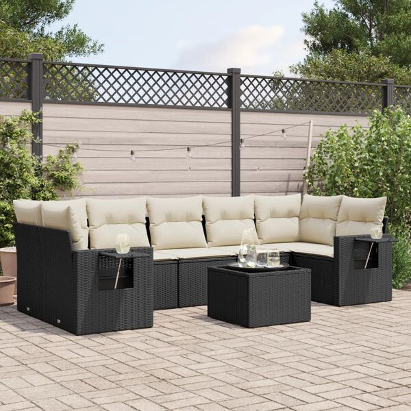 vidaXL 8-delige Loungeset met kussens poly rattan zwart