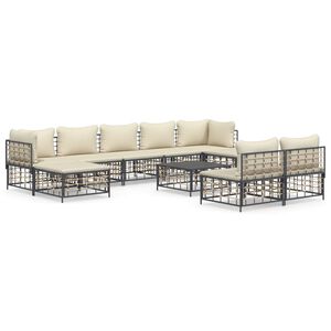 vidaXL 10-delige Loungeset met kussens poly rattan antracietkleurig