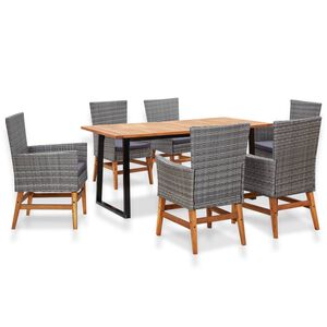 vidaXL 7-delige Tuinset poly rattan en acaciahout grijs