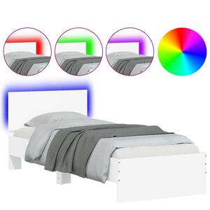 vidaXL Bedframe met hoofdbord en LED-verlichting wit 75x190 cm