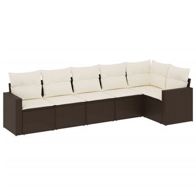 vidaXL 6-delige Loungeset met kussens poly rattan bruin