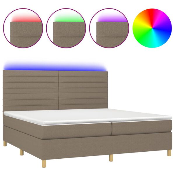 vidaXL Boxspring met matras en LED stof taupe 200x200 cm