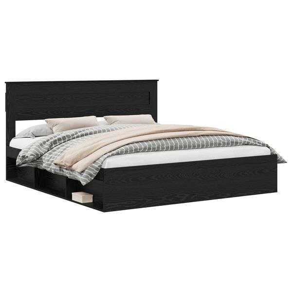 vidaXL Bedframe met matras Zwart 200 x 200 cm Massief grenenhout