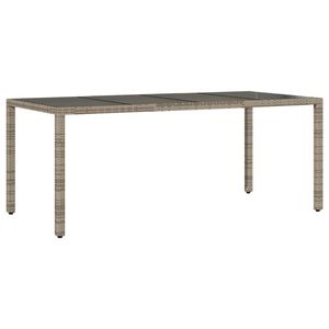vidaXL Tuintafel met glazen blad 190x90x75 cm poly rattan grijs