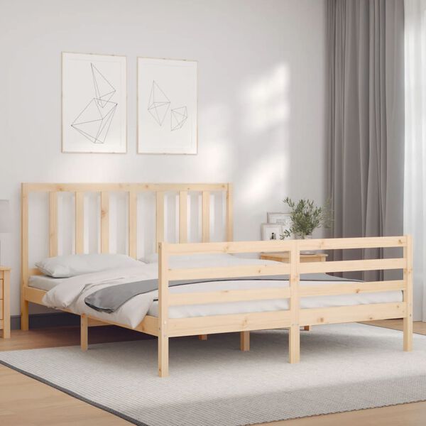 vidaXL Bedframe met hoofdbord massief hout