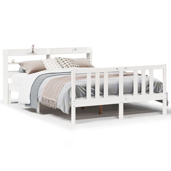 vidaXL Bedframe met hoofdbord massief grenenhout wit 150x200 cm