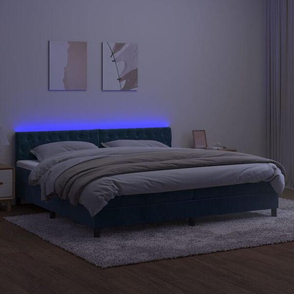vidaXL Boxspring met matras en LED fluweel donkerblauw 200x200 cm