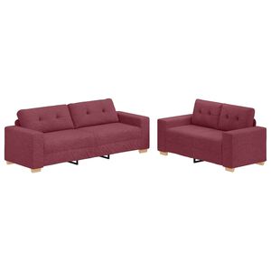 vidaXL | Bankstel | met kussen 2 pcs Wijnrood 221 x 78 x 80 cm Stof