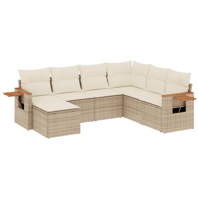 vidaXL 7-delige Loungeset met kussens poly rattan beige