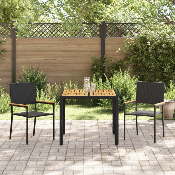vidaXL Tuin eettafelset 3 pcs Zwart poly rattan