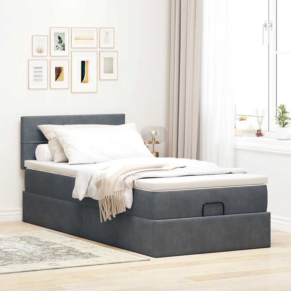 vidaXL Ottoman bed met matras 80x200cm fluweel donkergrijs