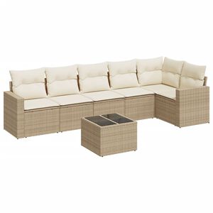 vidaXL 7-delige Loungeset met kussens poly rattan beige