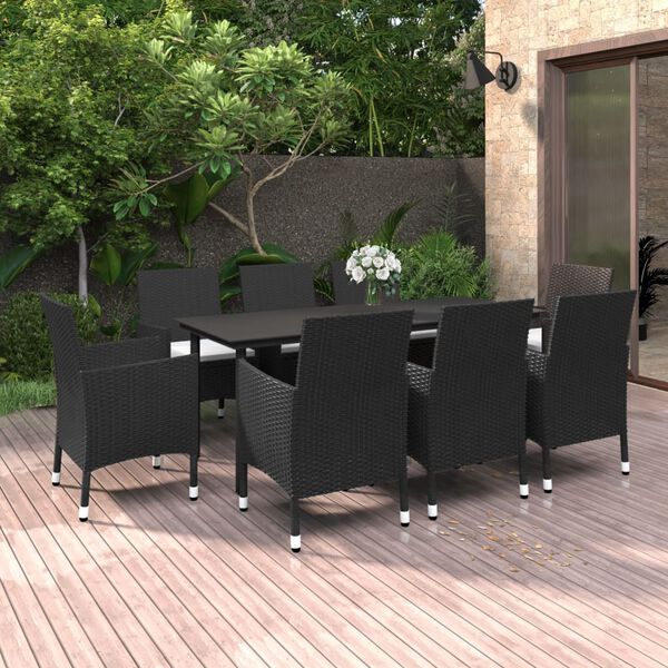 vidaXL 9-delige Tuinset met kussens poly rattan en glas