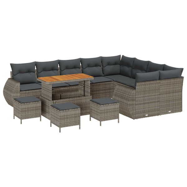 vidaXL Tuin Sofa Set met kussen met opslag 13 pcs Grijs Poly Rattan
