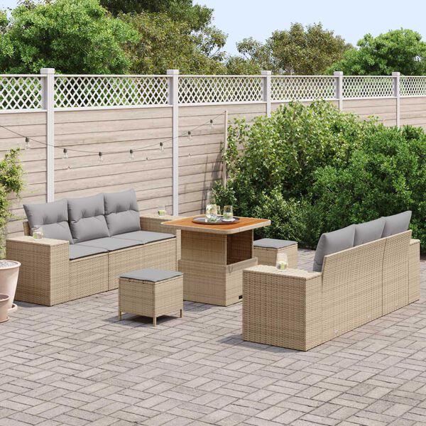 vidaXL Tuin Sofa Set met kussen 9 pcs Beige Poly riet