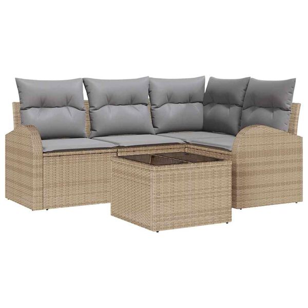 vidaXL Tuinbankenset met kussen 5 pcs Beige en lichtgrijs poly rattan