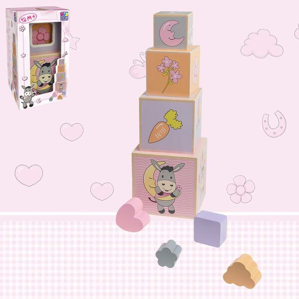 Happy People Stapelblokken Donkey hout roze/paars/oranje