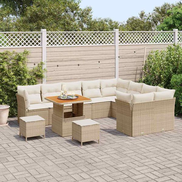 vidaXL Tuin Sofa Set met kussen 12 pcs beige en cr&egrave;mekleurig