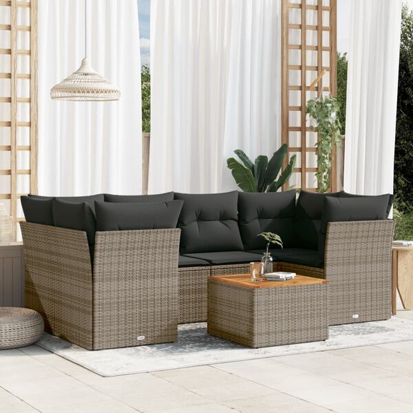 vidaXL 7-delige Loungeset met kussens poly rattan grijs
