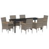 vidaXL Tuin eettafelset met kussen 7 pcs Grijs poly rattan