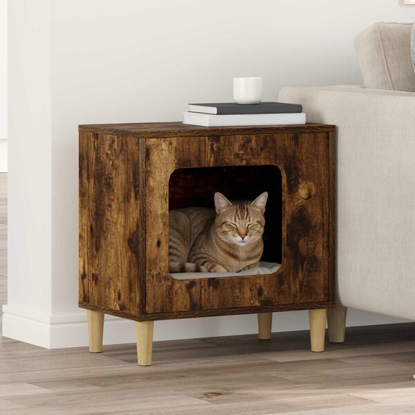 vidaXL Kattenhuis Gerookt eiken 51 x 30 x 52 cm Bewerkt hout