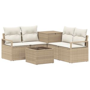 vidaXL Bankstel 6 st Beige en Cr&egrave;me Wit Poly Rattan en Staal