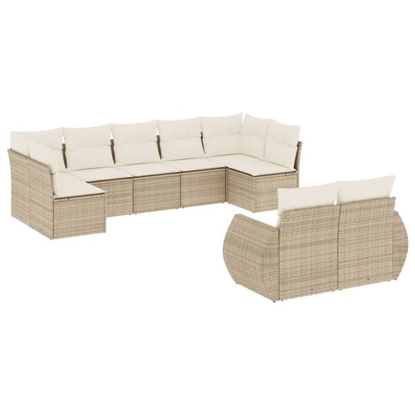 vidaXL 9-delige Loungeset met kussens poly rattan beige