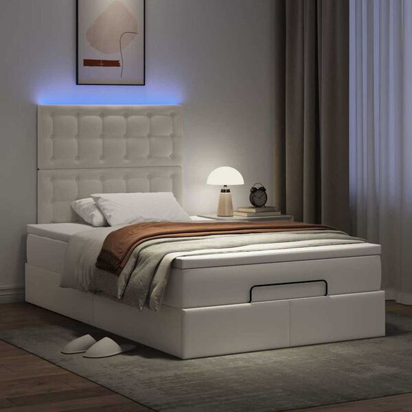 vidaXL Ottoman bed met matras en LED's 120x190 cm kunstleer wit