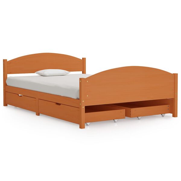 vidaXL Bedframe met 4 lades massief grenenhout honingbruin 140x200 cm