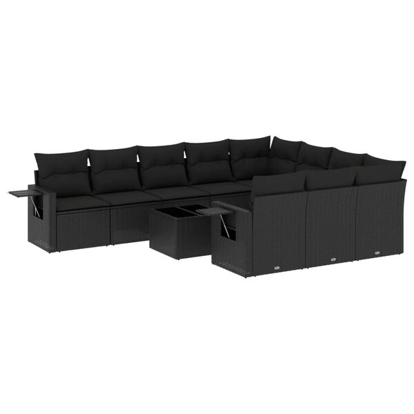 vidaXL 11-delige Loungeset met kussens poly rattan zwart