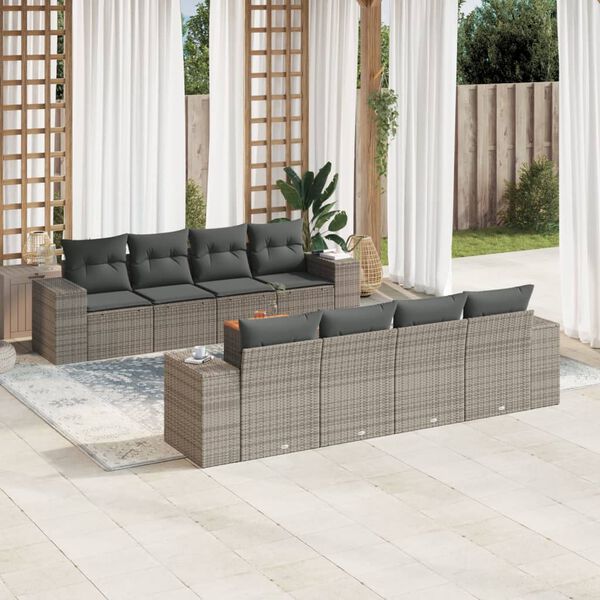 vidaXL 9-delige Loungeset met kussens poly rattan grijs