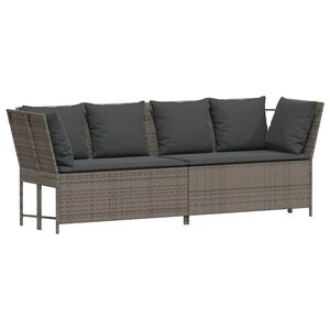 vidaXL Tuinbank met kussens poly rattan grijs