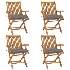 vidaXL Opklapbare stoelen met kussens, 4 stuks, massief teakhout