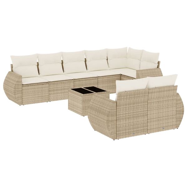 vidaXL 9-delige Loungeset met kussens poly rattan beige
