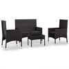 vidaXL 4-delige Loungeset met kussens poly rattan zwart