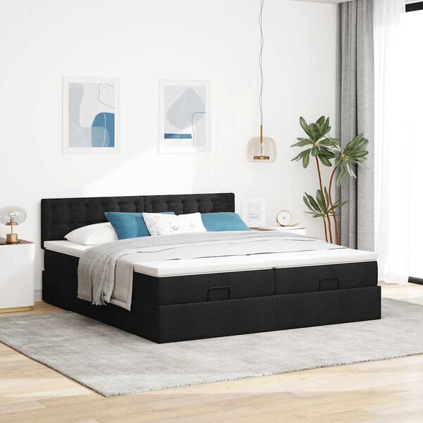 vidaXL Ottoman bed met matrassen 160x200cm stof zwart