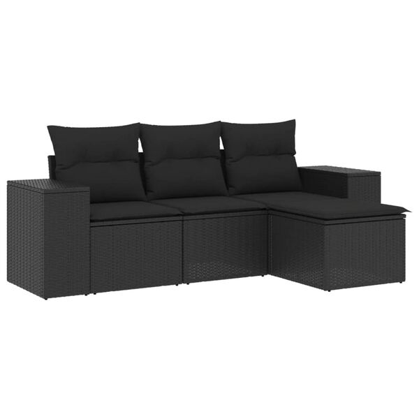 vidaXL 4-delige Loungeset met kussens poly rattan zwart