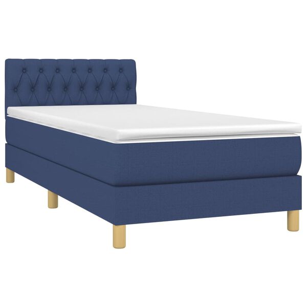 vidaXL Boxspring met matras en LED stof blauw 90x200 cm