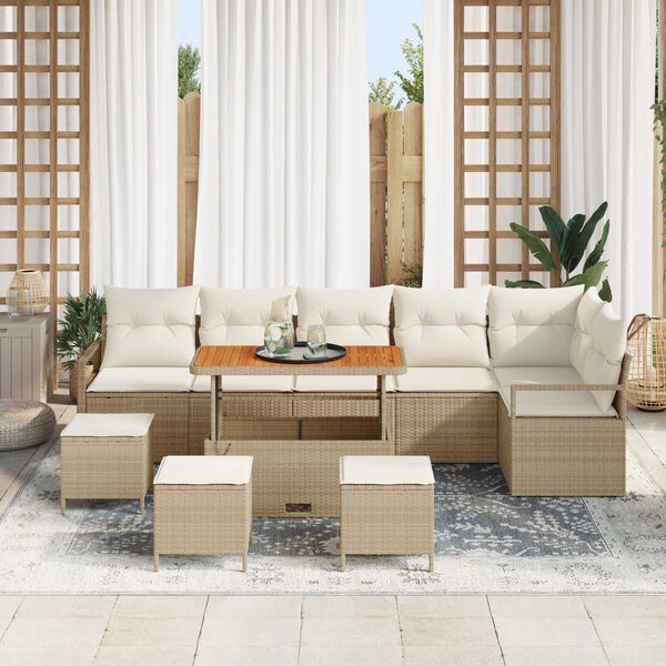 vidaXL Tuin Sofa Set met kussen met opslag 10 pcs Beige en Cr&egrave;me