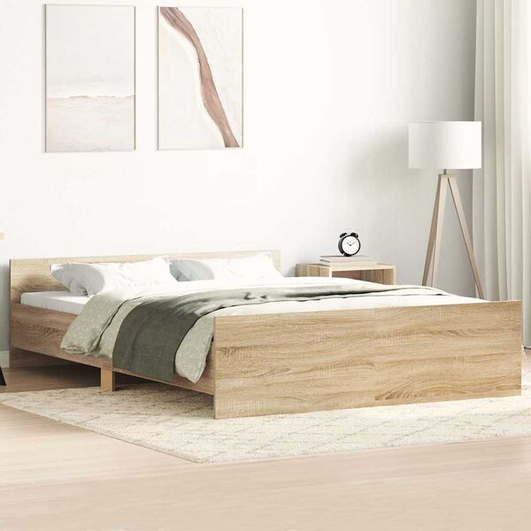 vidaXL Bedframe met hoofd- en voeteneinde sonoma eikenkleur 140x190 cm