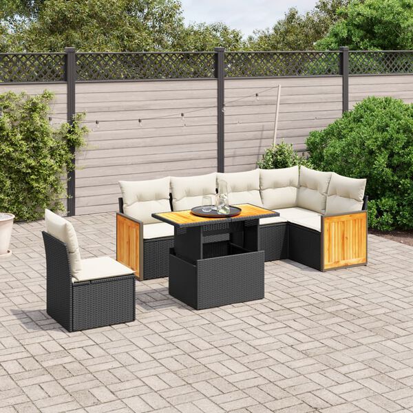 vidaXL 7-delige Loungeset met kussens poly rattan zwart
