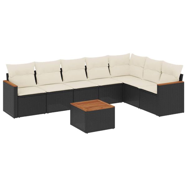 vidaXL 8-delige Loungeset met kussens poly rattan zwart