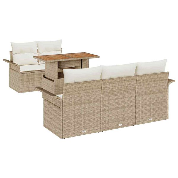 vidaXL Tuin Sofa Set met opslag 6 pcs Beige Poly riet