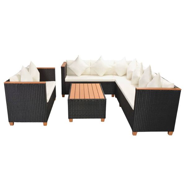 vidaXL 5-delige Loungeset met kussens poly rattan zwart