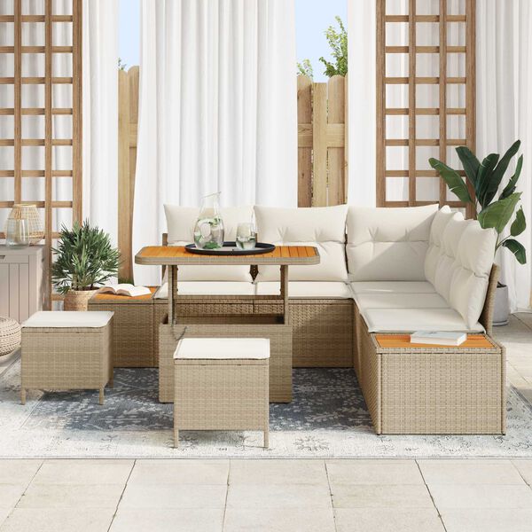 vidaXL Tuin Sofa Set met kussen 8 pcs Beige Poly riet