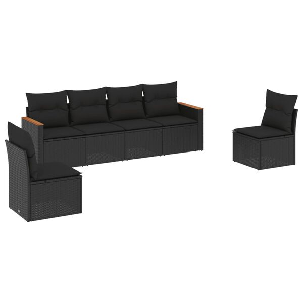 vidaXL 6-delige Loungeset met kussens poly rattan zwart