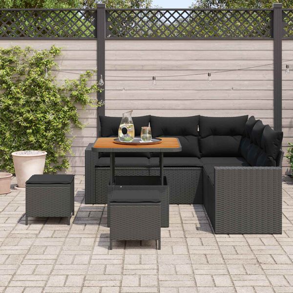 vidaXL Tuinbankenset 8 pcs Zwart poly rattan