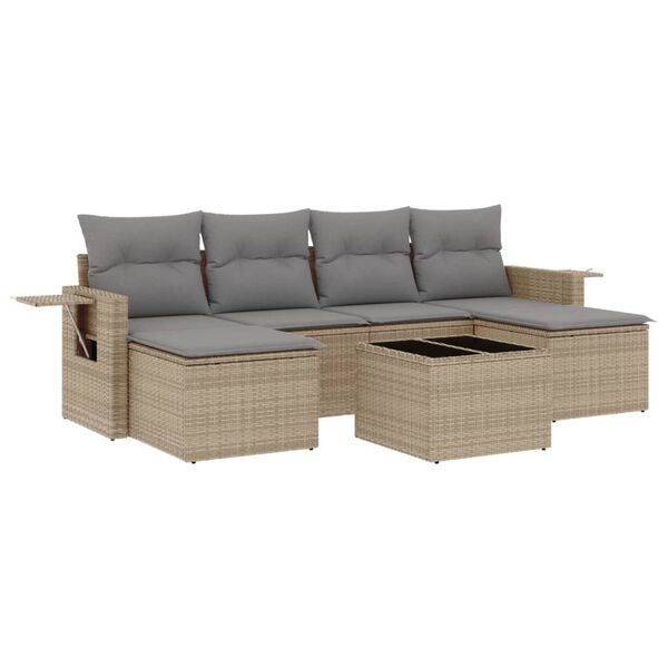 vidaXL 7-delige Loungeset met kussens poly rattan beige