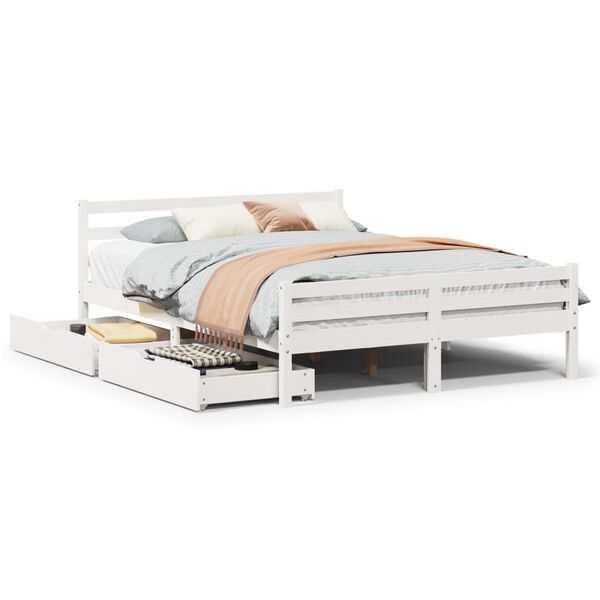 vidaXL Bedframe zonder matras massief grenenhout wit 160x200 cm